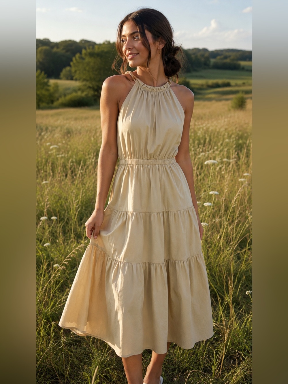 NWT Michael Kors Sleeveless Halter Tiered Maxi Dress